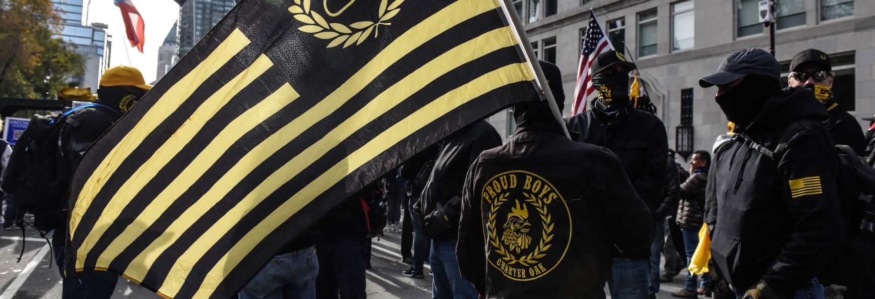 Members of the Proud Boys rally against vaccine mandates on November 20 2021 in New York City. 
