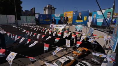 A view of the streets of Baghdad decorated with candidates' propaganda posters ahead of the Iraq general elections on 11 November 2025. 