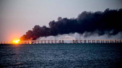 On 8 October 2022, Ukraine tried to disable the Crimean bridge by detonating explosives smuggled in a truck driving across the bridge. Photo by Vera Katkova/Anadolu Agency via Getty Images